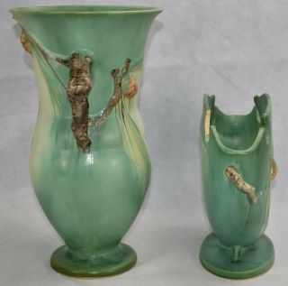 Vintage Roseville Pottery Green Pine Cone Vases 911 - 12 845 - 8 4