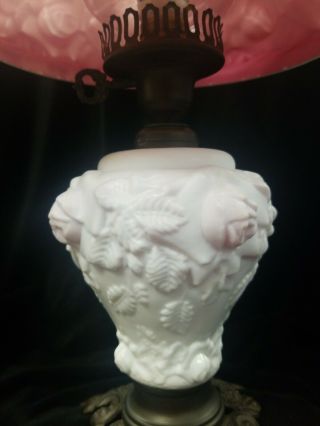 Vintage Fenton Rose Gone With The Wind Parlor Lamp 3