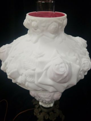 Vintage Fenton Rose Gone With The Wind Parlor Lamp 4