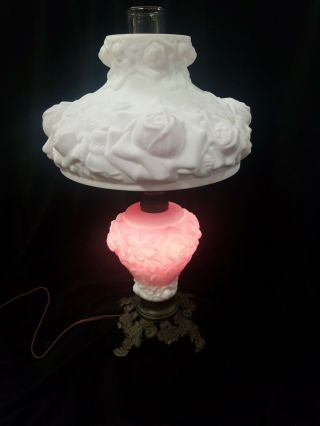 Vintage Fenton Rose Gone With The Wind Parlor Lamp 5