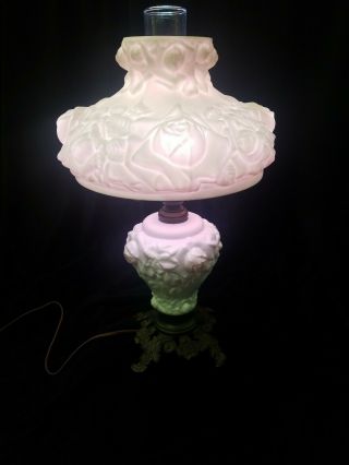Vintage Fenton Rose Gone With The Wind Parlor Lamp 7