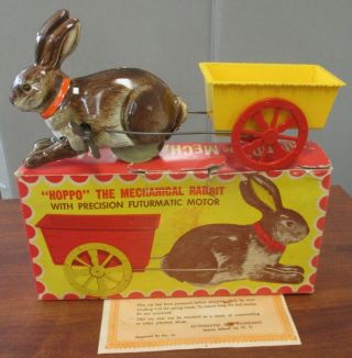 Vtg Automatic Toy Co.  Hoppo The Mechanical Rabbit Wind Up Toy 220 W/orig Box