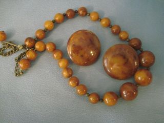 Vintage Butterscotch Bakelite Bead Necklace And Clip Earrings Tlc 1930 