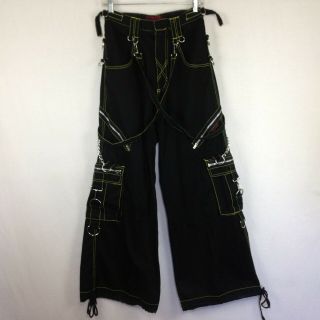 Vintage 90s Tripp Nyc Mens Xs Baggy Goth Black Pants Chain Straps Cargo 28 X 31