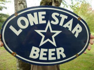 Old Vintage Lone Star Beer Porcelain Advertising Gas Station Sign