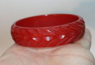 Vintage Carved Cherry Red Bakelite Bangle Bracelet