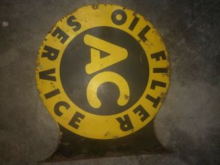 RARE AC OIL FILTER SERVICE GAS STATION ADVERTISING METAL FLANGE SIGN 2