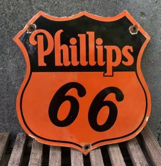 Vintage Phillips 66 Gasoline Porcelain Gas Motor Service Station Pump Plate Sign