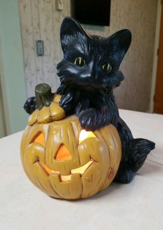 Vtg Lrg Ceramic Light Up Glenview Mold Halloween Black Cat Pumpkin Ladybug Rare