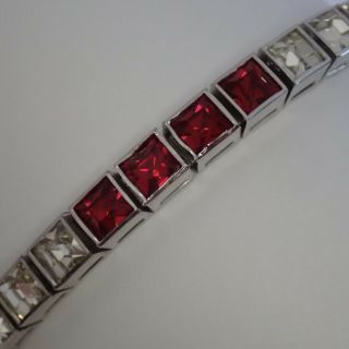 Vintage Art Deco Sterling Silver Ruby Crystal Paste Rhinestone Bracelet