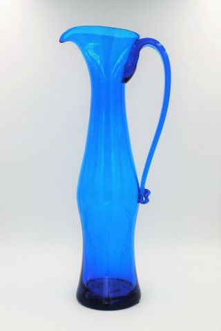 Vintage Blenko Hand Blown Glass Pitcher 6030l Husted Design Turquoise
