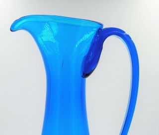 Vintage Blenko Hand Blown Glass Pitcher 6030L Husted Design Turquoise 4