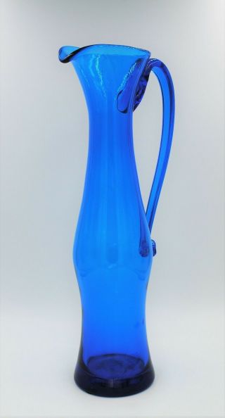 Vintage Blenko Hand Blown Glass Pitcher 6030L Husted Design Turquoise 5