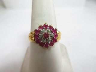 Estate 10k Solid Gold Ring With Natural Rubies And Diamonds