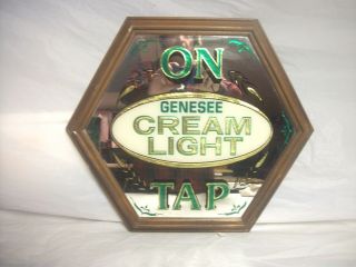 Rare Genesee Cream Light Beer On Tap Bar Mirror Sign Vintage Man Cave