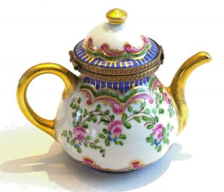 Limoges Teapot Trinket Box – Signed Hand - Painted Porcelain - Vintage & Retired