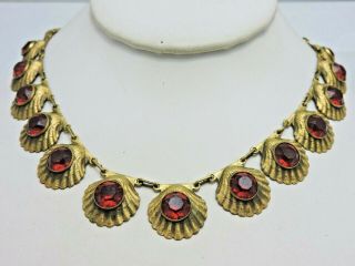 Vintage Antique Art Deco Red Scallop Glass Open Back Necklace Stunning