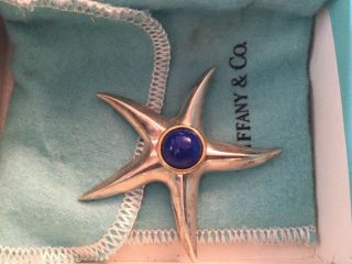 Tiffany & Co Vintage 1994 Sterling Silver Lapis Lazuli Starfish Star Fish Brooch