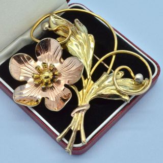 Vintage Brooch Large 1950s Gold Plated Sterling Vermeil Flower Bridal Jewellery