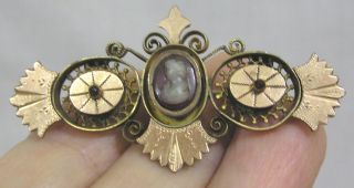 Vtg Jewelry Aesthetic Period Brooch W Cameo Center Ornate Brass