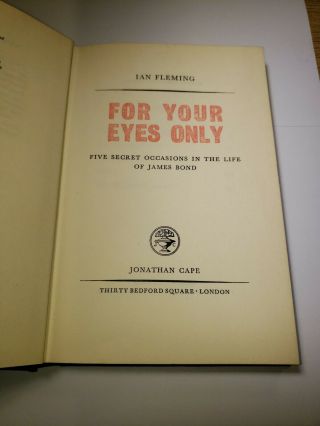 RARE Ian Fleming For Your Eyes Only First Impression Jonathan Cape UK 1960 3