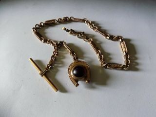 Antique Victorian Gold Filled) O M D (bar Link Watch Chain & Horseshoe Fob