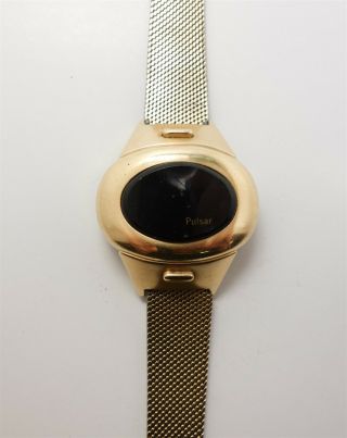 Estate Vintage Digital Computer Pulsar P4 Digital Led 14k Gold Gf Wristwatch
