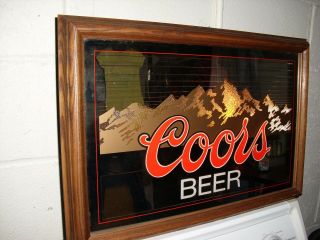 Vintage Coors Beer Lighted Mirror Wood Framed Motion Bar Sign