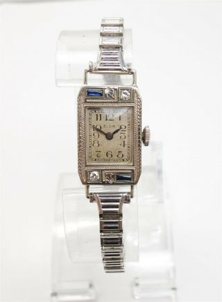 Vintage Elgin 15 Jewel Movement Art Deco Jeweled Case 14k Gold Gf Wristwatch