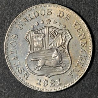Venezuela Copper - Nickel 5 Centimos 1921 Key Date,  Rare Grade Bu,
