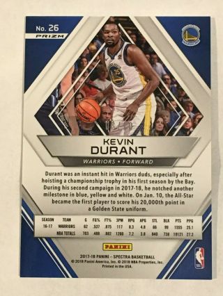 2017 - 18 SPECTRA GOLD PRIZM KEVIN DURANT AND RARE CARD 3/10 2