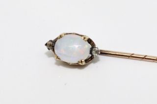 A Antique Victorian 9ct Rose Gold Opal & Old Cut Diamond Stickpin 12557