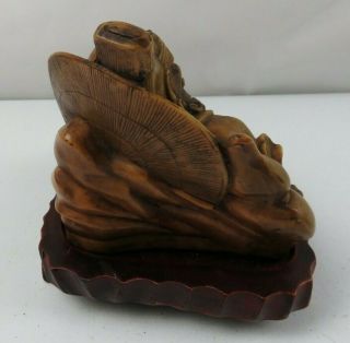 Vintage Brown Resin Heavy Composite Asian Chinese Mudmen Figure on Wood Base 5