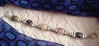 Rare Vintage Silpada Sterling Silver Natural Jasper Stone Toggle Bracelet,  B0990