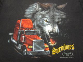 Vtg 90s 3d Emblem Truckers Only Survivors Growling Wolf 50/50 Tee T Shirt Large