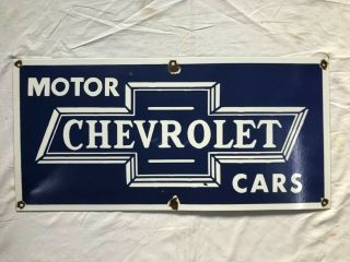 Vintage Porcelain Chevrolet Motor Cars 27”x13” Enamel Sign.