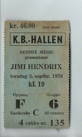 Jimi Hendrix 1970 Best Show Played Rare Concert Ticket Stub (denmark)