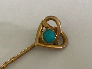 Antique Victorian Edwardian 1900’s 9 Ct Gold Turquoise Heart Stick Pin Brooch.