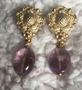 Stephen Dweck Modern Gold Over Sterling Silver Amethyst Dangle Clip Earrings 2