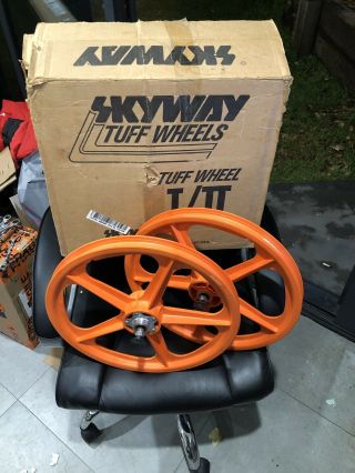 Nos Skyway Tuff 1 2 One Two Steel Flange Rare Old School Bmx Wheels Orange Tuffs