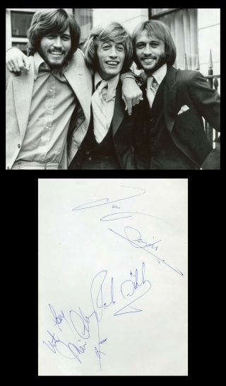 Bee Gees - Rare Authentic Album Page Signed By All Three,  Photo - 1989 -