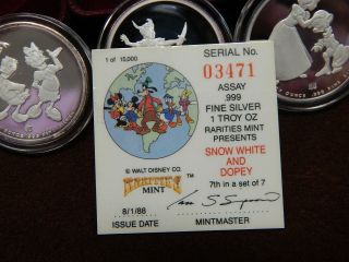 Disney Around The World Silver set 7pc.  999 fine proof RARE Set ed Rarities 5