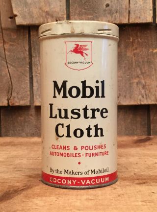 Vintage Socony - Vacuum Mobil Oil Lustre Cloth Tin Can Shield Pegasus Graphic Sign