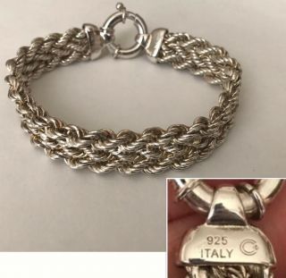 Vintage Designer Signed Sterling Thick Woven Rope 8 - 1/4” Bracelet Italy 25.  5g