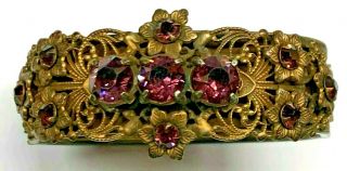 Art Deco Purple Rhinestone Cuff Bracelet Ornate Band