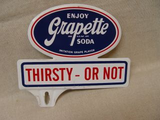 Grapette Grape Soda Thirsty Or Not Vintage Advertising License Plate Topper