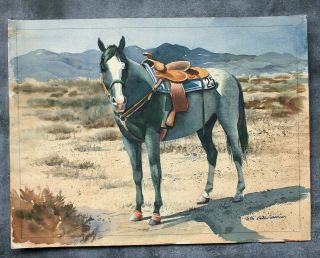 Signed John Bohnenberger Watercolor Painting Listed California Artist Gray Horse