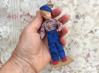 Vintage 1940/50s Erna Meyer Ermey Stockinet Dollhouse Doll Boy Early Cloth Shoes 6