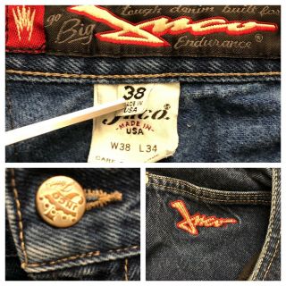 Vintage 90s JNCO Jeans Blue Wide Leg Spellout Logo Sz 34 X 34 8