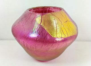 Stunning Rare Color & Size (pink & Gold) Stretch Glass Art Vase Robert Eickholt